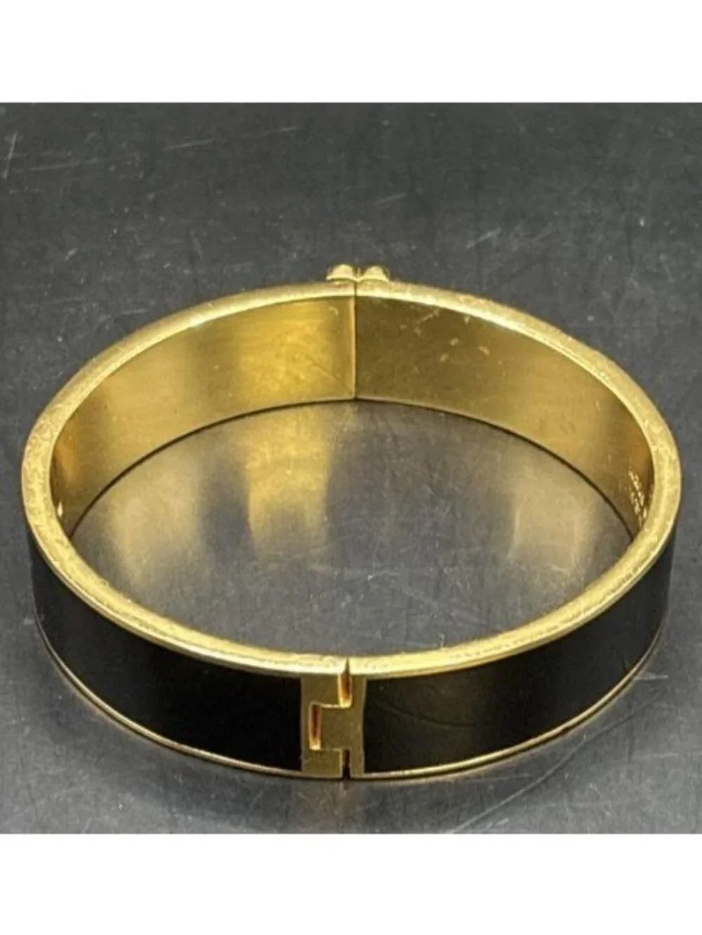 Kate Spade Black & Gold Clover Hinged Bangle Bracelet 2.5